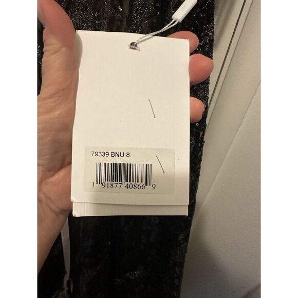 Mac Duggal 79339 Black Sleeveless V-neck Tea Length Cocktail Dress Feather Sz 8 - Picture 5 of 8